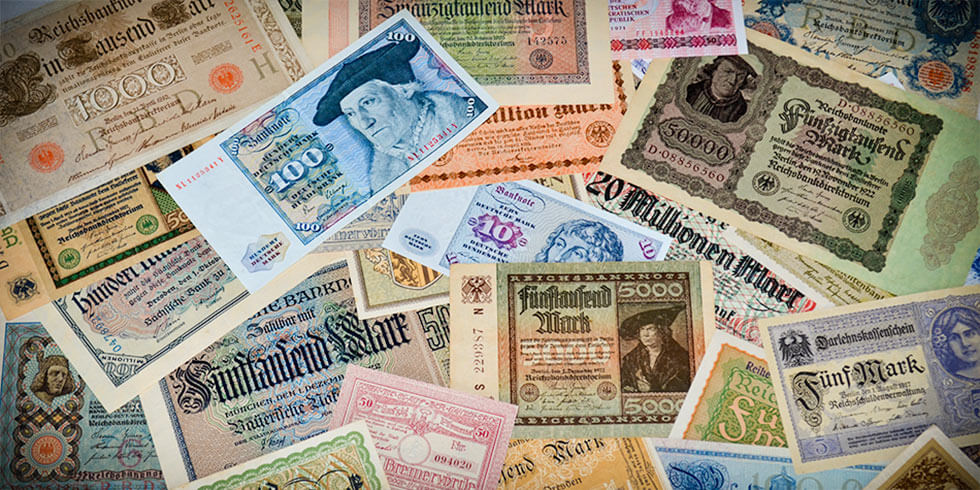 Verschiedene Banknoten, Deutsche Mark, D-Mark